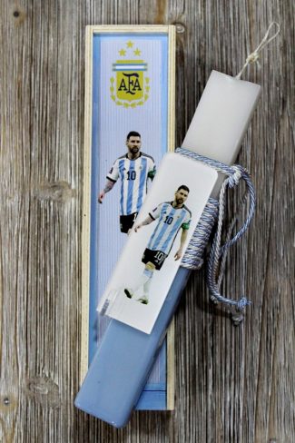 Πασχαλινή λαμπάδα Ποδόσφαιρο Messi plexiglass σετ με ξύλινο κουτί