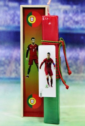 Πασχαλινή λαμπάδα Ποδόσφαιρο Ronaldo plexiglass σετ με ξύλινο κουτί