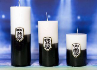 Κερί ΠΑΟΚ ασπρόμαυρο αυτοκόλλητο κερωμένο 6,5x10 εκ.